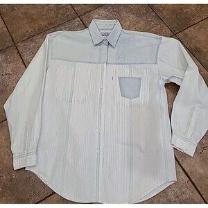 Levis Denim Shirt Adult  Medium Blue Western Cowboy Wash Unisex Striped 2 Tone